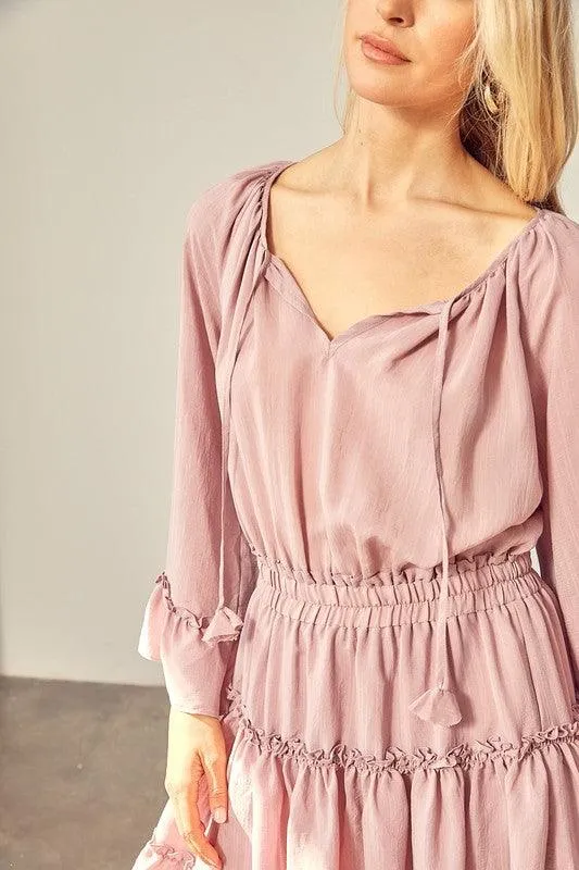 Woven Peasant Dress With An Elasticized Waist